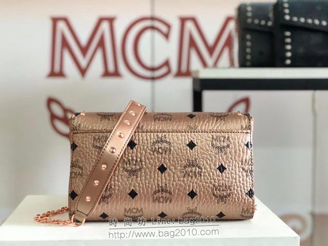 MCM女包 原單 6226打釘 MILLIE VISETOS鉚釘輪廓斜挎包 經典印花塗層帆布 MCM鏈條款 女單肩包  mdmc1392